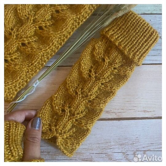 Повязка на голову и митенки