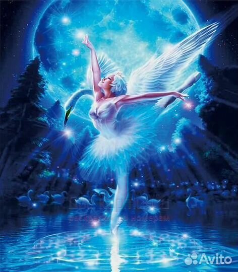 Алмазная мозаика 21x25 Фея с лебедем на озере под