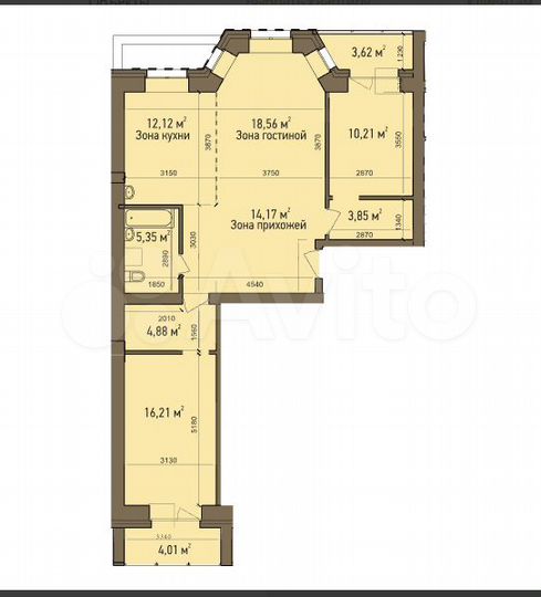 3-к. квартира, 89,2 м², 2/5 эт.