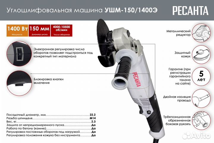 Углошлифовальная машина ушм-150/1400Э Ресанта (бол