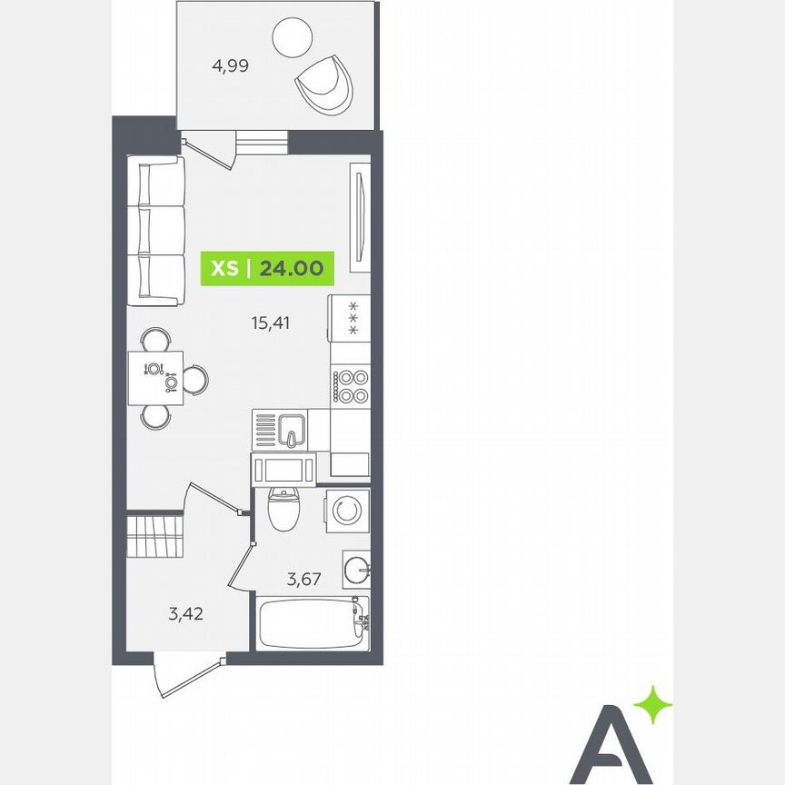Квартира-студия, 24 м², 12/12 эт.