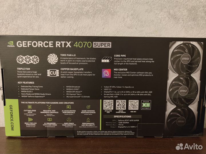 Видеокарта MSI geforce RTX 4070 super