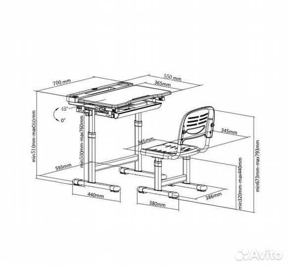 Комплект Cubby парта и стул-трансформеры Vanda Blu