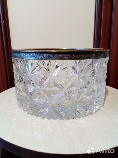 Огромная ваза, хрусталь + мельхиор
