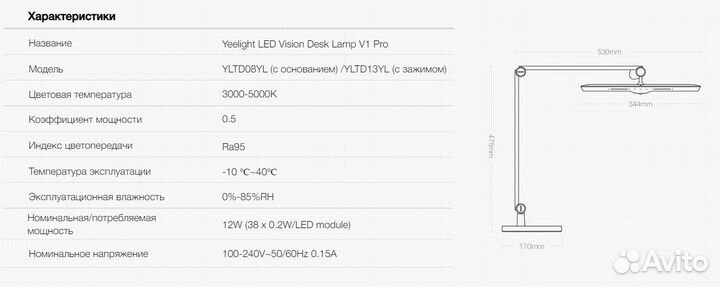 Умная лампа Yeelight LED Desk Lamp V 1 Pro