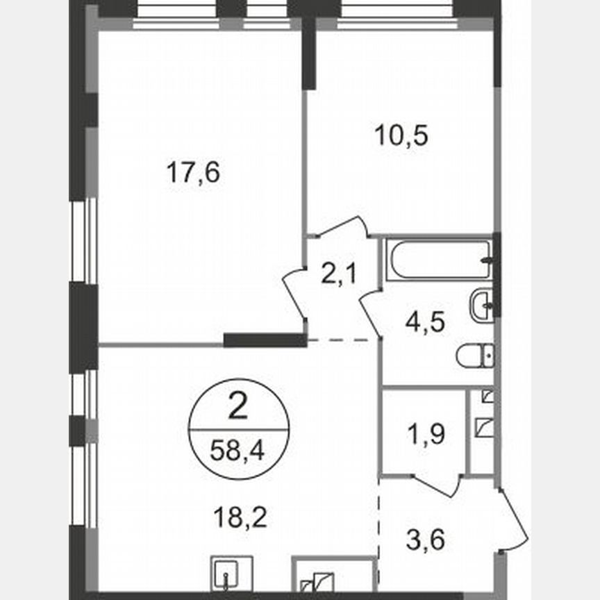 2-к. квартира, 58,4 м², 6/19 эт.