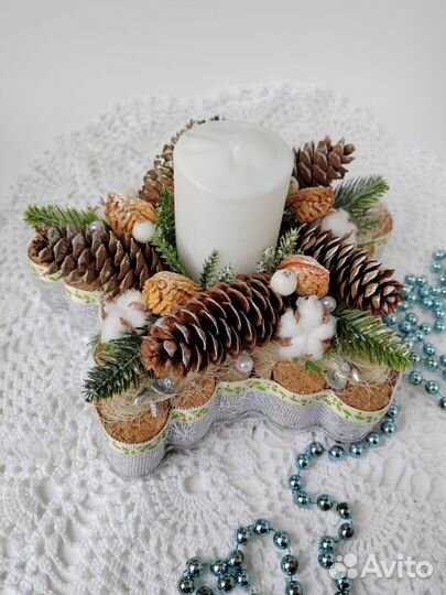 Подсвечник и елочка из природных материалов