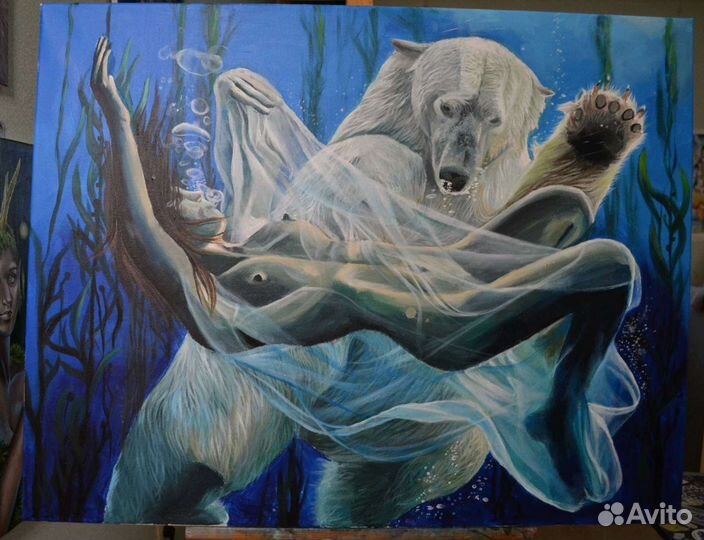 Картина белый медведь холст акрил