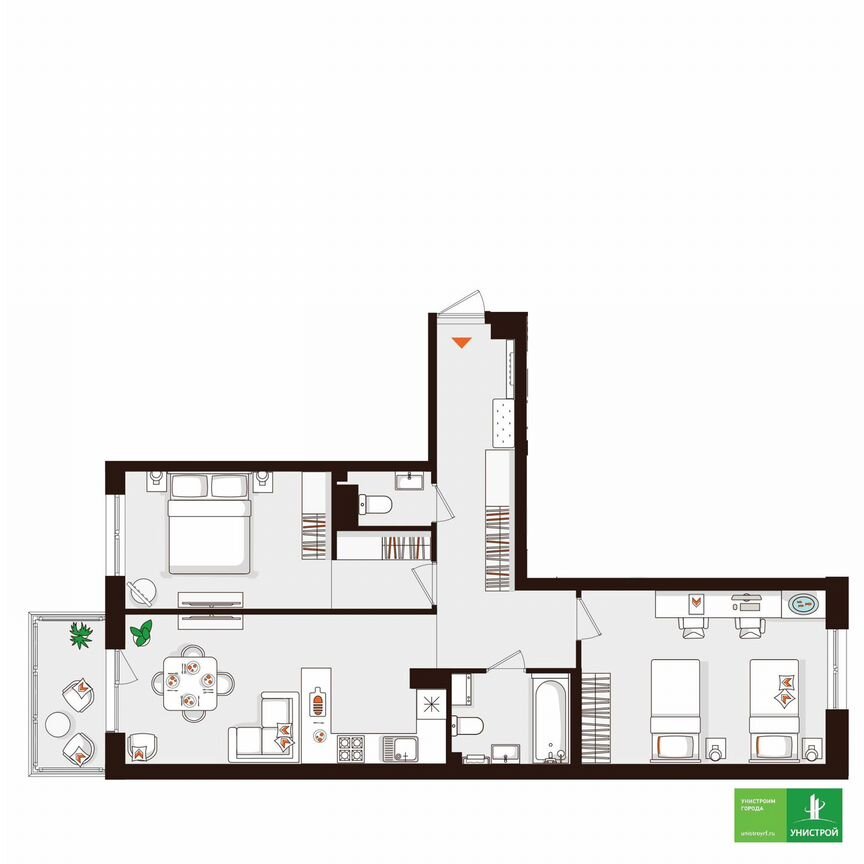 2-к. квартира, 70,8 м², 3/5 эт.