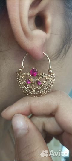 Золотые серьги восточный стиль новые 585 проба