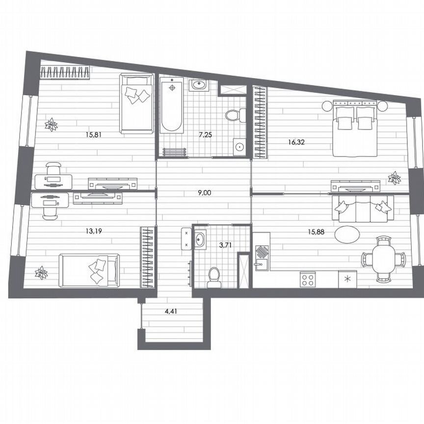 3-к. квартира, 85,8 м², 3/7 эт.