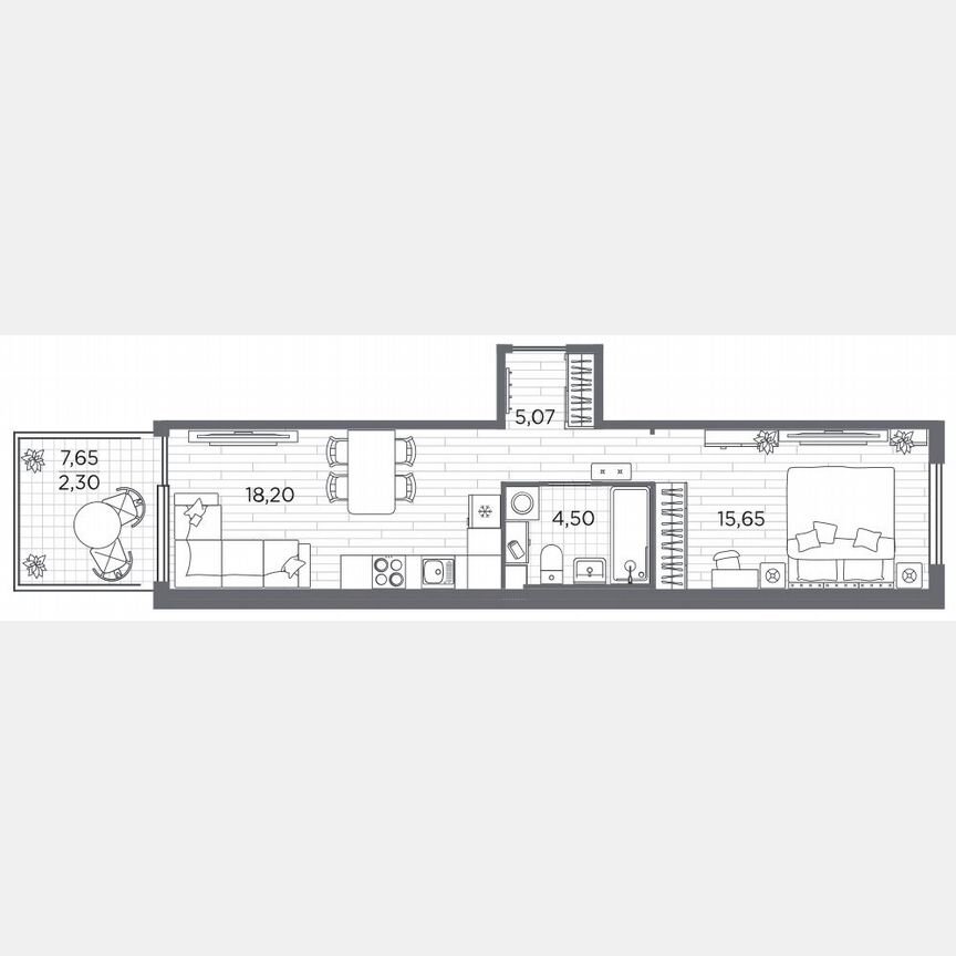 1-к. квартира, 45,7 м², 1/5 эт.