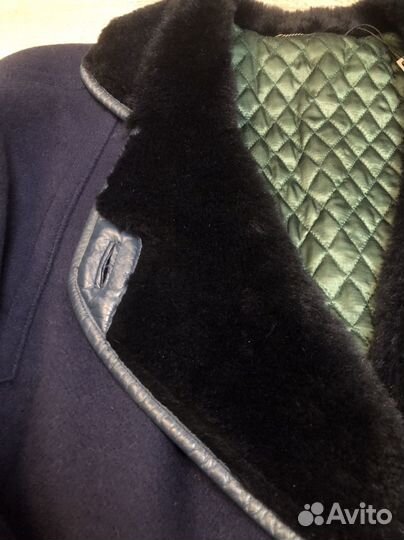 Пальто шерстяное с натуральным мехом и кожей