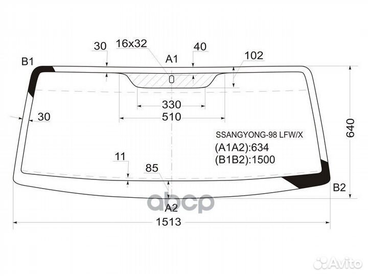 Стекло лобовое ssangyong korando 96-06/tager (Т