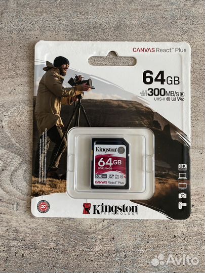 Карта памяти Kingston sdxc 64GB Canvas React Plus