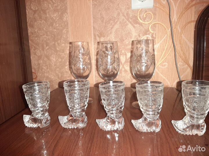 Хрустальньные стопки сапожки (винтаж)