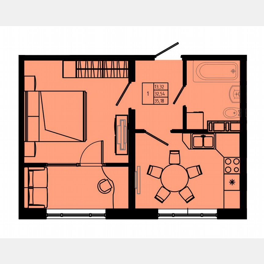1-к. квартира, 34,6 м², 3/8 эт.