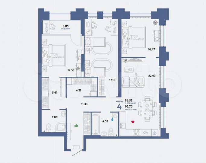 4-к. квартира, 96,6 м², 18/31 эт.