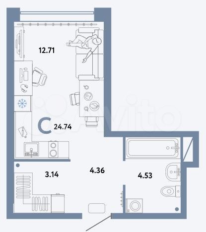Квартира-студия, 24,7 м², 4/15 эт.