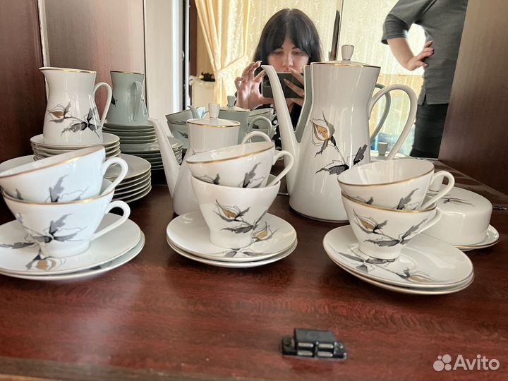 Сервиз черная роза фарфор ГДР Freiberger Porzellan