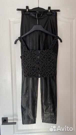 Брюки кожаные zara + топ