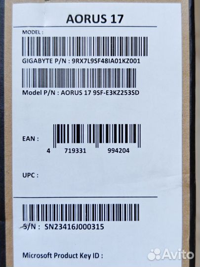 Игровой ноутбук Gigabyte Aorus 17