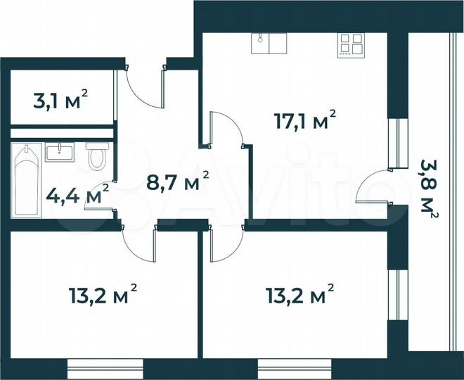 2-к. квартира, 63,5 м², 1/5 эт.
