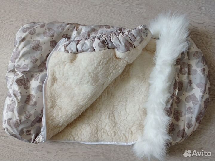 Конверт меховой для новорожденных + шапка