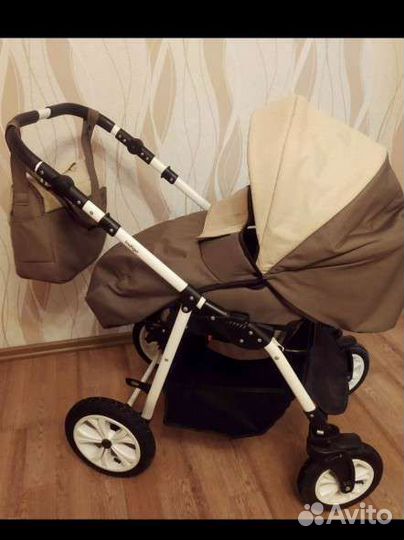 Коляска 2 в 1 коричневый +бежевый