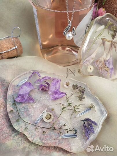 Подставки-осколки с орхидеями из эпоксидной смолы