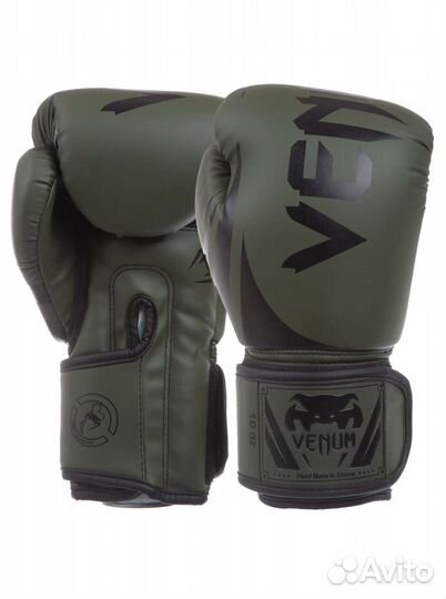 Перчатки боксерские Venum темно/зеленые