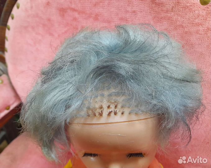 Винтажная советская кукла с синими волосами