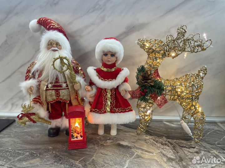 Дед мороз, снегурочка, олень