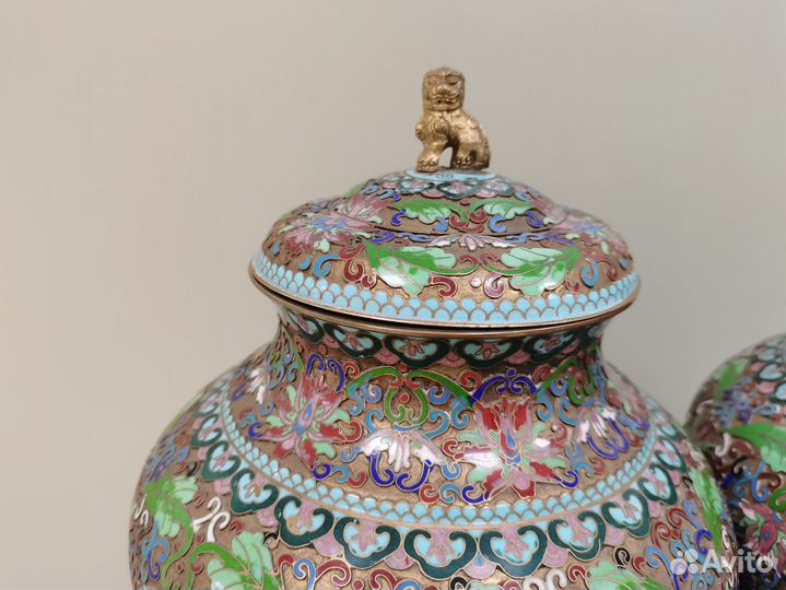 Вазы клуазоне Китай 1950 годы перегородчатая эмаль