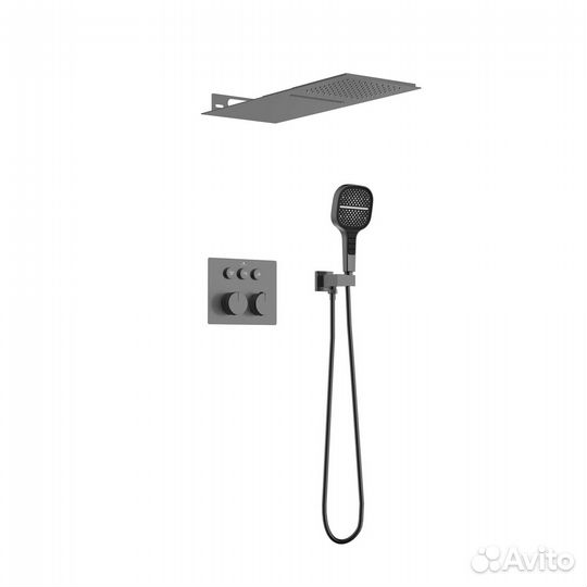 Душ. комплект термостат 250мм ворон. сталь Vincea