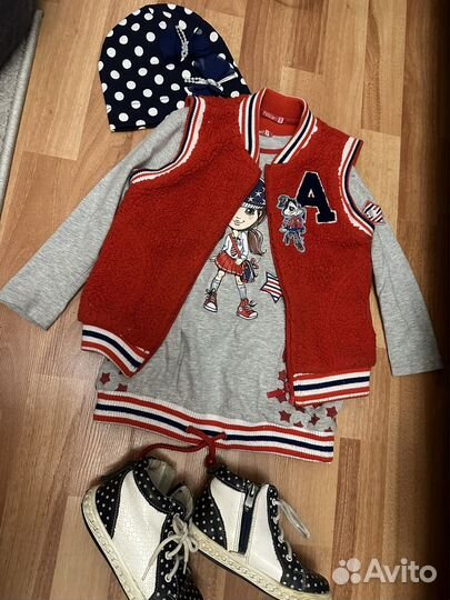 Комплект pelican платье, жилет, лонг, джинсы