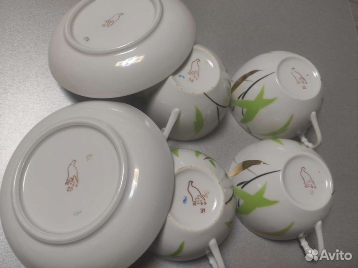 Чайный сервиз Пальма, фарфор золочение Дулево СССР