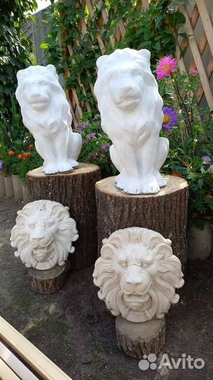 Львы, скульптура и панно 2шт