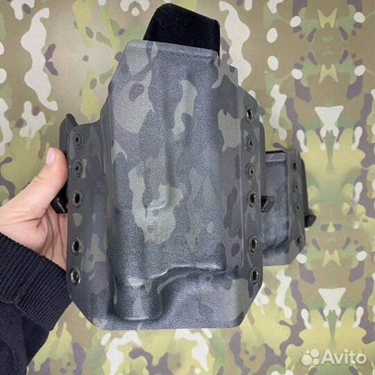 Кобура приталенная с фонарем+паучер в блэкмульт