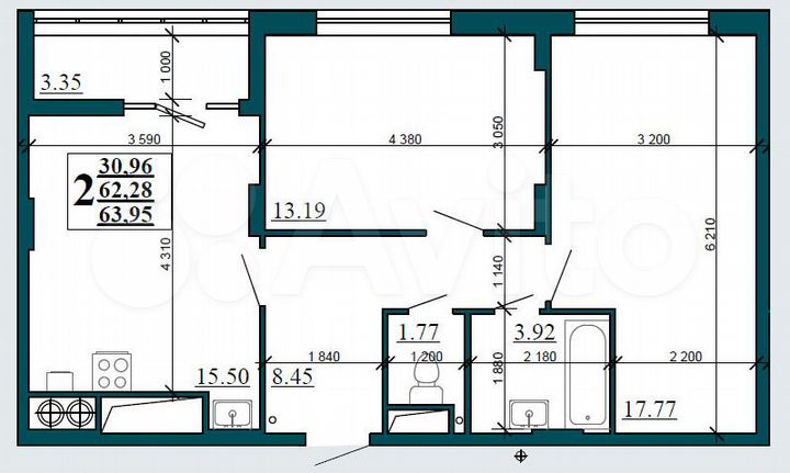 2-к. квартира, 64 м², 16/16 эт.