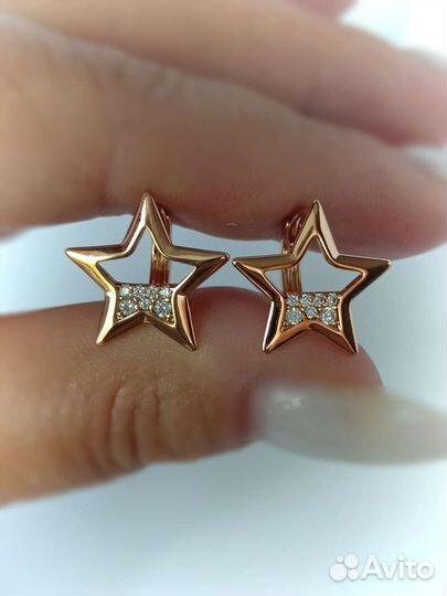 Серьги, золочение, цирконы