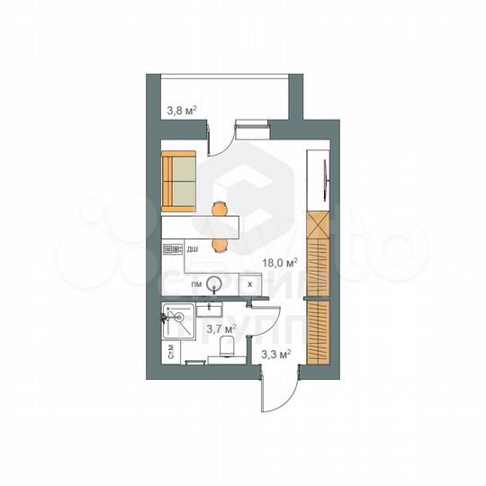 Квартира-студия, 26,9 м², 3/9 эт.