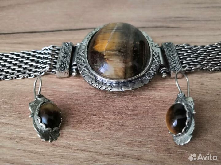 Браслет Серьги СССР Мельхиор Лабродорит