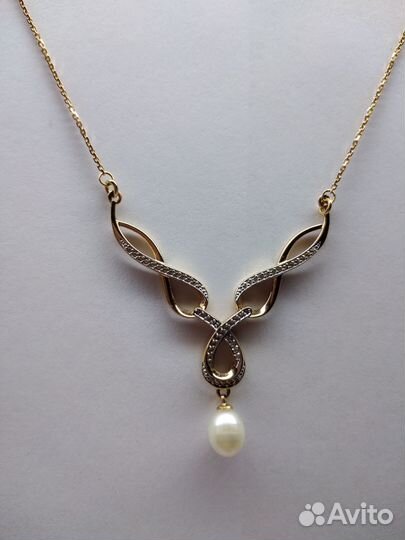 Золотое колье 585 пробы с жемчугом р 49 см