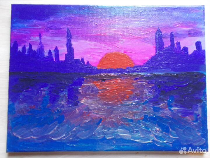 Картина маслом на холсте Фиолетовый Закат