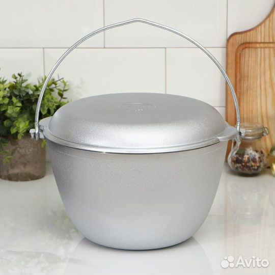 Казан походный, 5 л, крышка-сковорода, цвет серебр