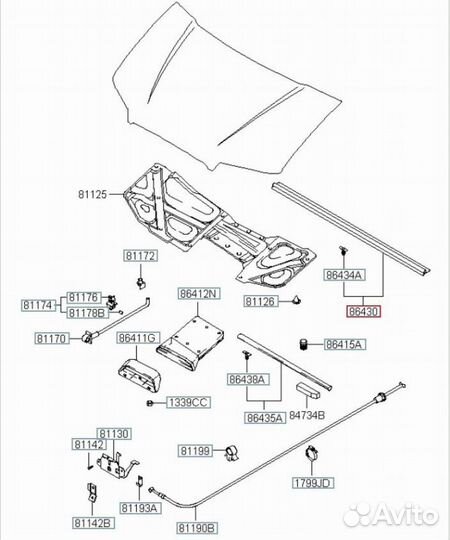 Уплотнительная резинка капота Hyundai H-1 A1 D4CB