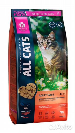 Корм All Cats корм сухой для взрослых кошек с говя