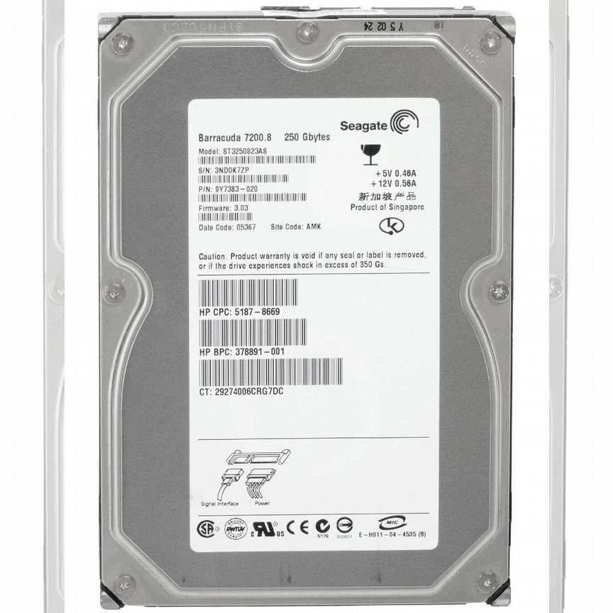 [378891-001] Жесткий Диск Hp 250gb Sata3,5" Hdd 378891-001