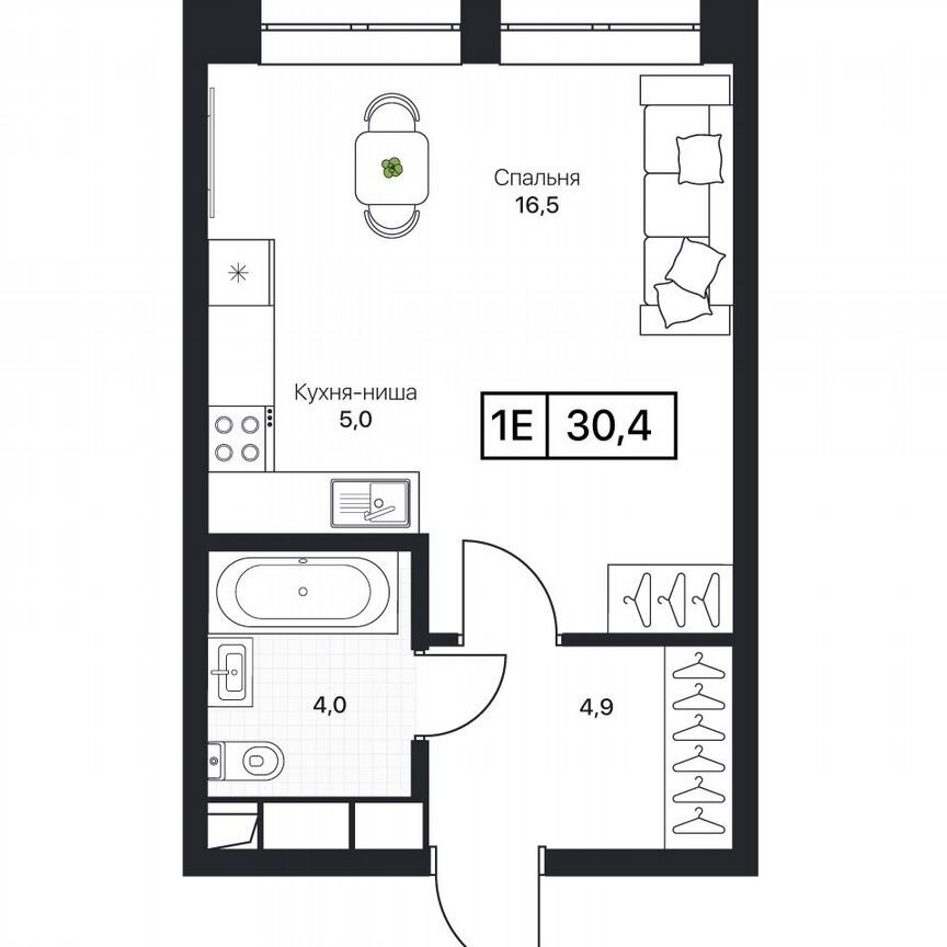 1-к. квартира, 30,4 м², 2/17 эт.